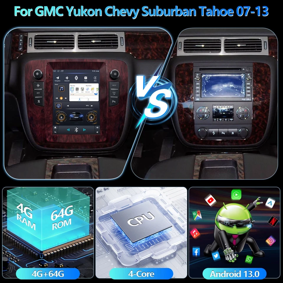 9.7" For GMC Sierra 2007-2013 Android13 Carplay Car Stereo Radio GPS Navi Player - Image 4 of 4