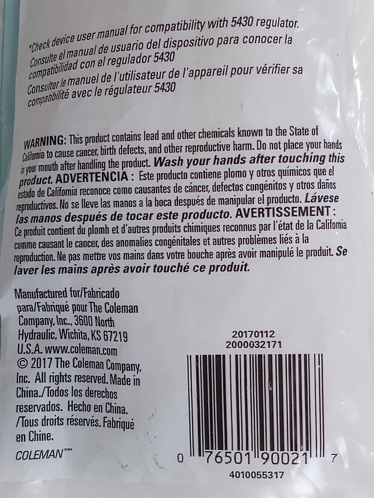 Coleman 5430 Propane Stove Pressure Regulator Replacement Part New
