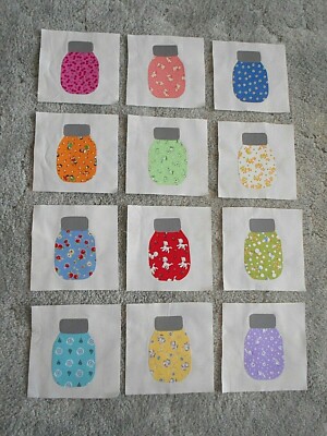 12 Mason / Ball Jars Reproduction Fabric Quilt Blocks 6 1/2'' Fused On Applique 