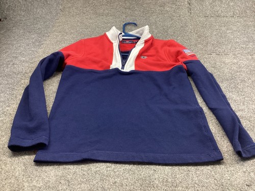 Vineyard Vines 1/4 Zip Pullover Boys Medium 12-14 Blue Color block Fleece - Picture 2 of 10