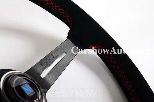 NARDI 350MM 14' Deep cone 90mm Suede Leather Red stitch Sport Steering Wheel - Picture 5 of 5
