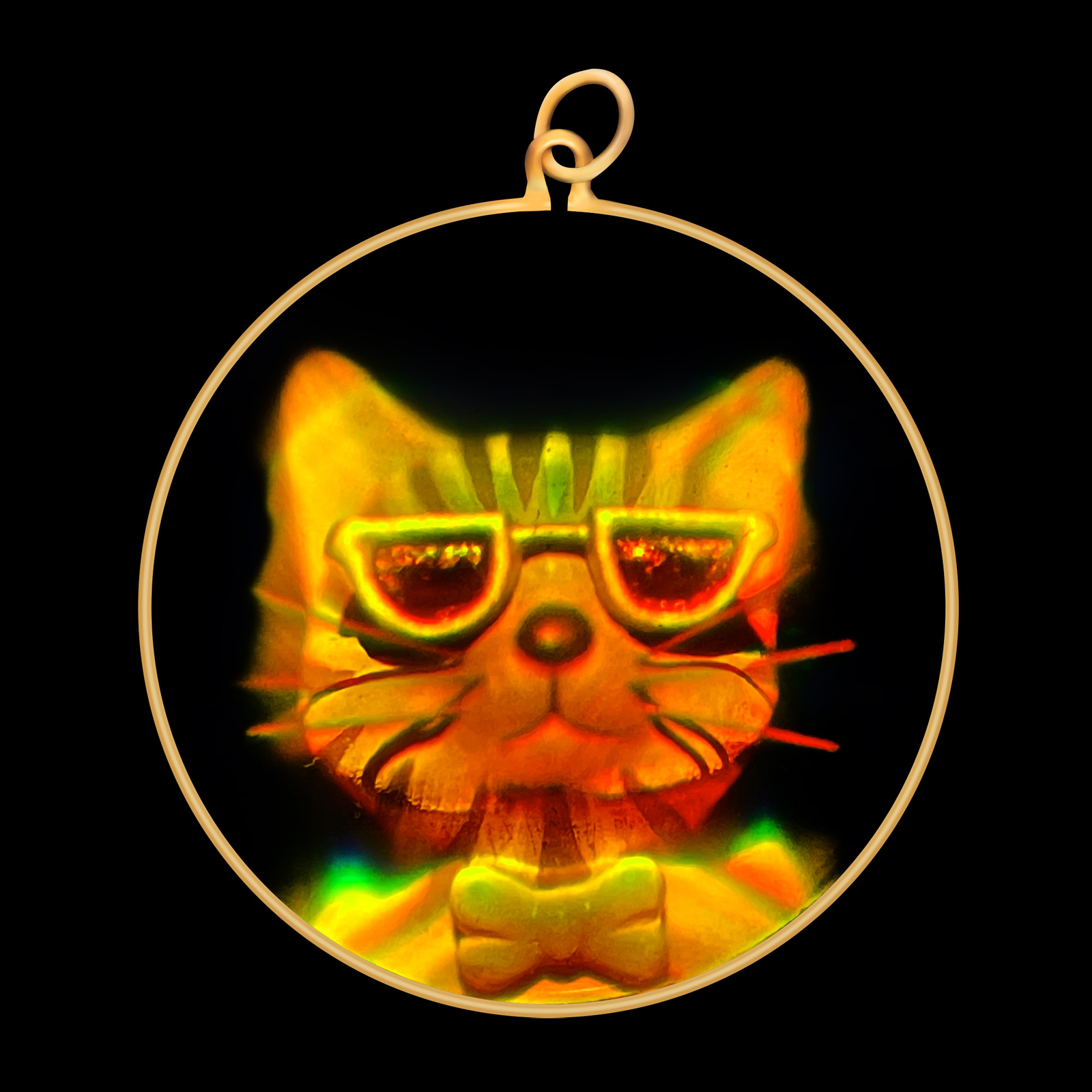 9ct Gold Hologram Pendant - Cool Cat (Large) - No Chain