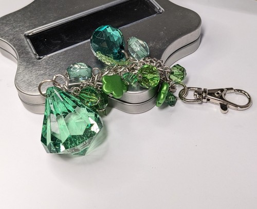 Purse Accessories Key Chain Charms GREEN Chain 6" Flower Handmade Gift - Picture 3 of 7