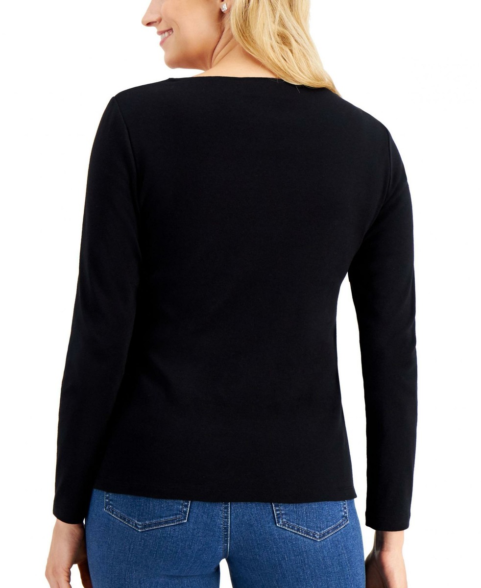 nWT Karen Scott Embellished Graphic Print Long Sleeve