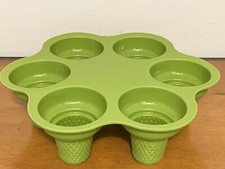 Silicone 6 Ice Cream Cone Shaped Cupcake Baking Pan Mold Green Non-Stick