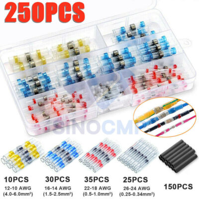 250x 5sizes Waterproof Solder Seals Sleeve Heat Shrink Wire Connectors Terminals