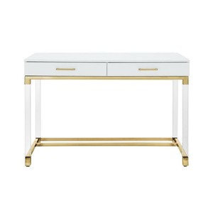 Briar High Gloss Writing Desk Acrylic Legs And Metal Base White Gold Ebay