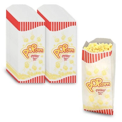 MT Products 1 oz Small Carnival Paper Popcorn Bags 8" x 3.5" - Pack of 100