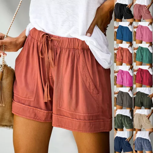 Damen Bermuda Kurze Hose Sommerhose Kordelzug Freizeithose Tasche Strandhose DE - Bild 2 von 38