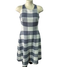 Banana Republic Women's Dress Tweed Fit-and-Flare Blue White Checkered Size 2