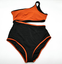 Victorias Secret One Piece Swimsuit XL Black Brown Padded One Shoulder Swim Top