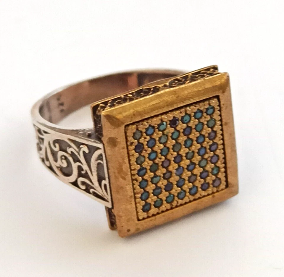 Anillo Vintage Para Hombre Plata 925 Cuarto Negro Bronce 10.25 Art Deco Renacimiento Cuadrado Foto 2 de 4
