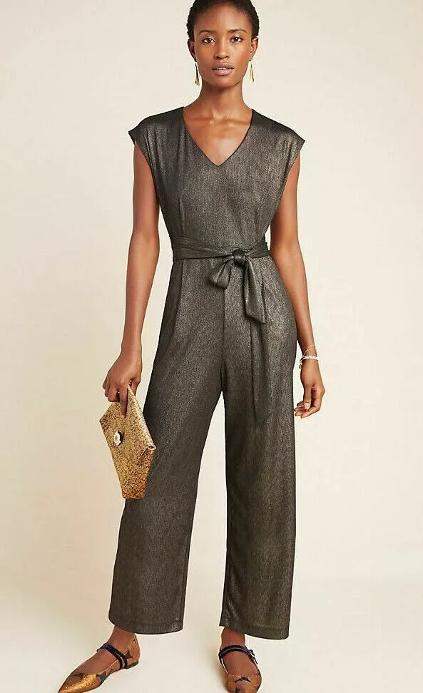 Black metallic jumpsuit cheap