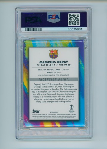 2021-22 Memphis Depay Topps Inception Star Quality Red FC Barcelona 3/10 PSA 9 - Picture 2 of 3