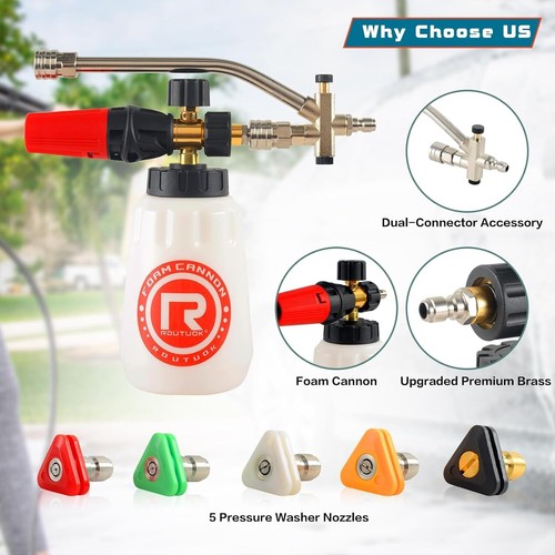 Pressure Washer Foam Cannon with Dual-Connector Double Tip Attachment Dual La... - Picture 5 of 6