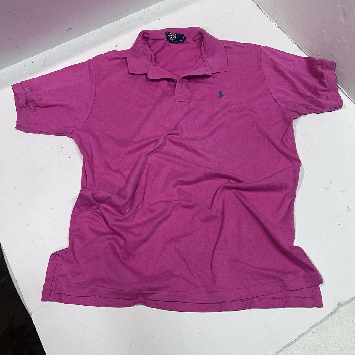 Vtg 90's POLO by RALPH LAUREN Men's Size XL Polo Pink BLUE HORSE