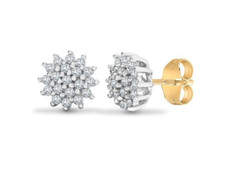 Gold Diamond Cluster Earrings 9ct Yellow Gold 0.25ct Diamond Earring Diamond