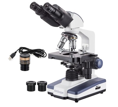 AmScope 40X-2500X LED Digital Binocular Compound Microscope,3D Stage, 5MP Camera