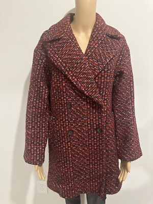 Women s Zara Basic Size Small Red Mixed Coat Jacket Double Breasted Lined 