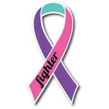 Magnet Me Up Blue, Pink, and Teal Thyroid Cancer Fighter Ribbon Car Magnet Decal
