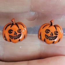 _Halloween Jack O' Lantern Pumpkin Stud Studded Earrings Small - Fun & Unique!