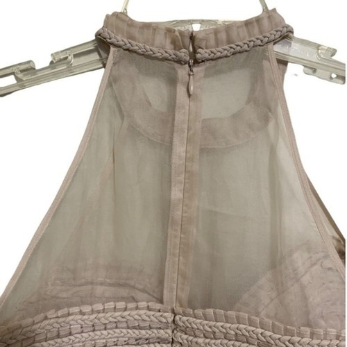CYNTHIA STEFFE Intricate Pleated/Braided Silk Dress Halter Neck Nude/Champagne 8 - Picture 7 of 10
