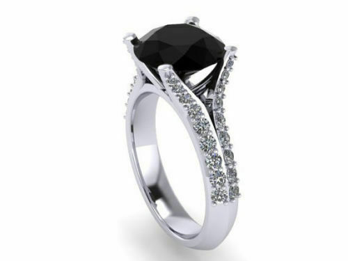 3.55Ct Black Round Lab-Created Diamond 14K White Gold Glorious Engagement Ring - Picture 1 of 4