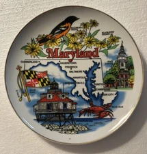 MARYLAND  Decorative Porcelain Plate Annapolis Capitol Crab, Oriole Bird  8.25