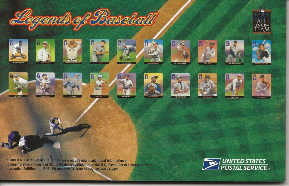 US Scott #UX337-56, Mint Picture Postcards 2000 Legends of Baseball - Image 2 of 2
