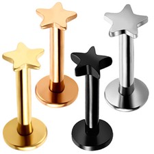 16G STAR INTERNALLY THREADED ROSE GOLD STEEL LABRET TRAGUS DAITH STUDS EAR RING