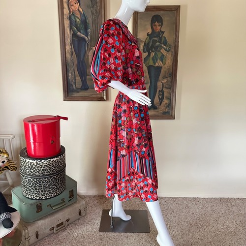 Vintage 80s Feminine Diane Freis Martini Olives Mixed Print Midi Dress M - Picture 8 of 10