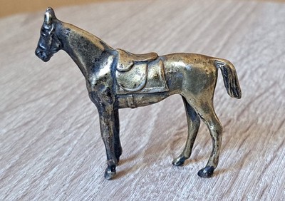 Vintage Brass Horse Figurine with Saddle Miniature 38g Patina