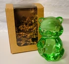 Fenton Green Uranium Bear Figurine Paperweight  Vintage