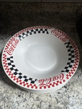 Set Of 5 Vintage 1996 Gibson Coca Cola 8" Soup Salad Bowls Red Black Checkerboar