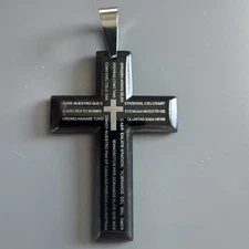 Stainless Steel Cross Pendant 24 Inch Chain Necklace Jesus Christ Black Plated