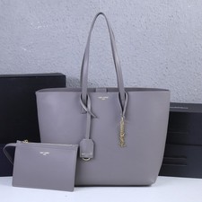 Women's Elegant Grey Smooth Leather Work Tote Bag