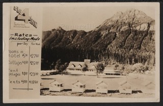WA Granite Falls RPPC 1920's BIG FOUR 4 INN Rates Sheet COTTAGES & Mountain