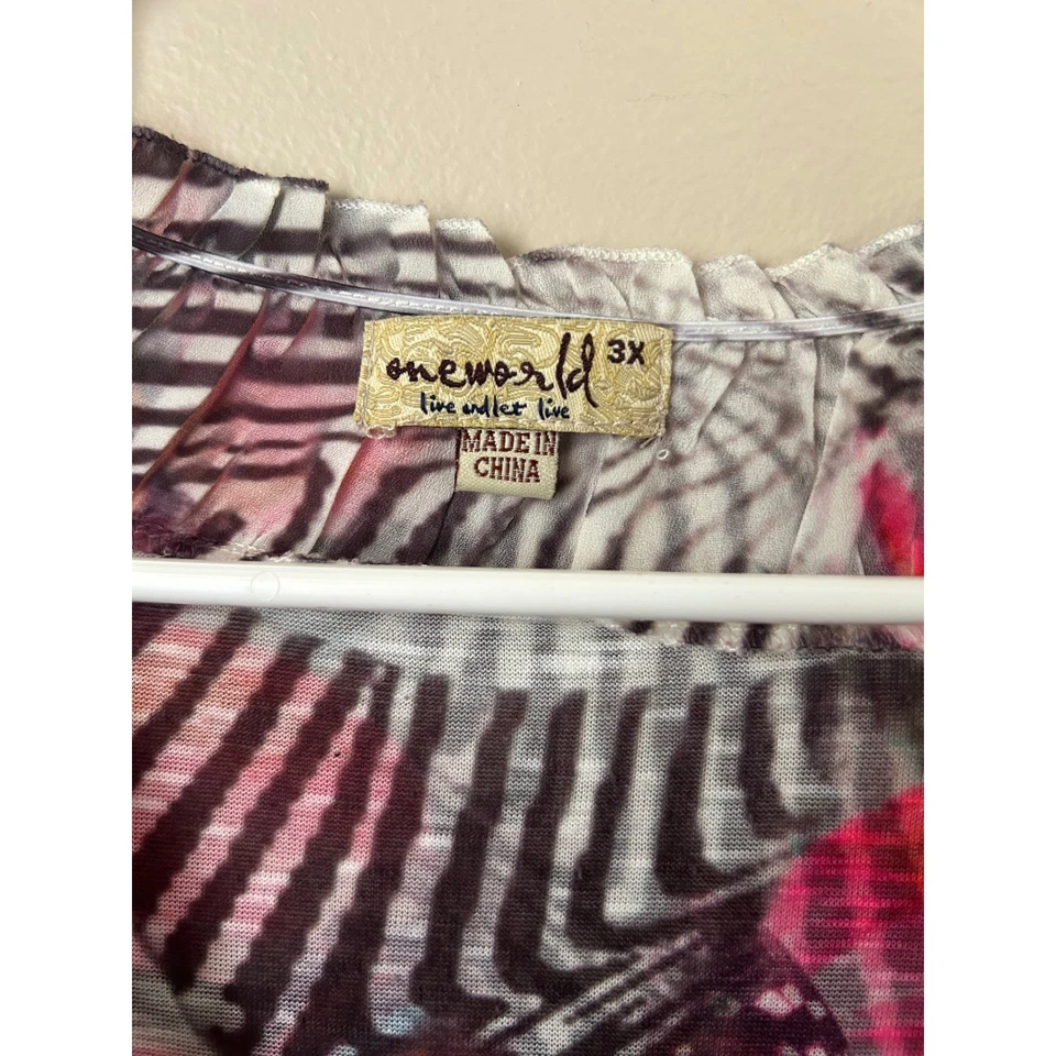 Top túnica para mujer Y2K One World estampado floral de cebra con mariposa 3X indie boho Foto 3 de 4