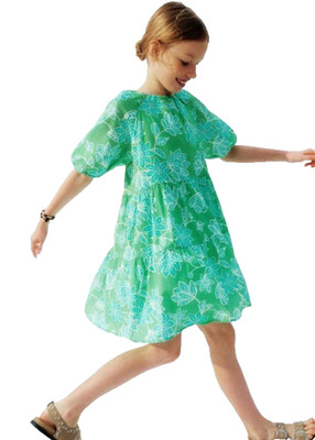 ARA Kids Green Floral Dress NWT Size 11 12 Puff Sleeve Tiered Style