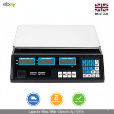 Digital Electronic Price 40kg/5g Fruit Veg Retail Weigh & Price Scale UK Plug