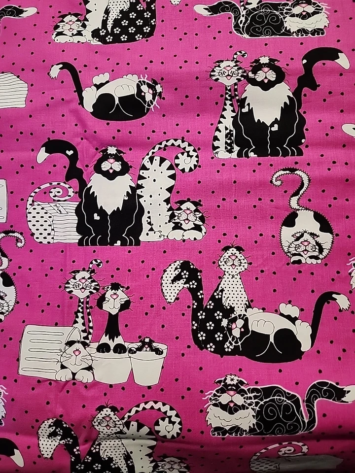 Tela estampada rosa caliente para gatos algodón acolchado artesanías caterwauling Sue Walsh 1/2 yarda Foto 3 de 4