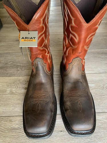 Stivali da lavoro uomo ARIAT WorkHog punta quadrata punta acciaio mattone terra scura 9,5 EE NUOVI - Foto 3 di 7