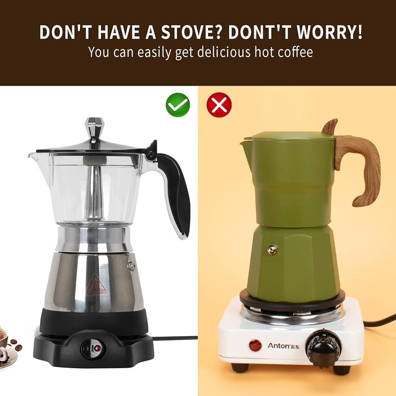 Cuban Coffee Maker, 6 Cup Electric Espresso Coffee Maker, 300ml Portable Cafeteras Electricas Modernas, Electric Moka Pot - Black
