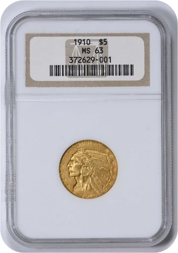 1910 $5 Gold Indian MS63 NGC