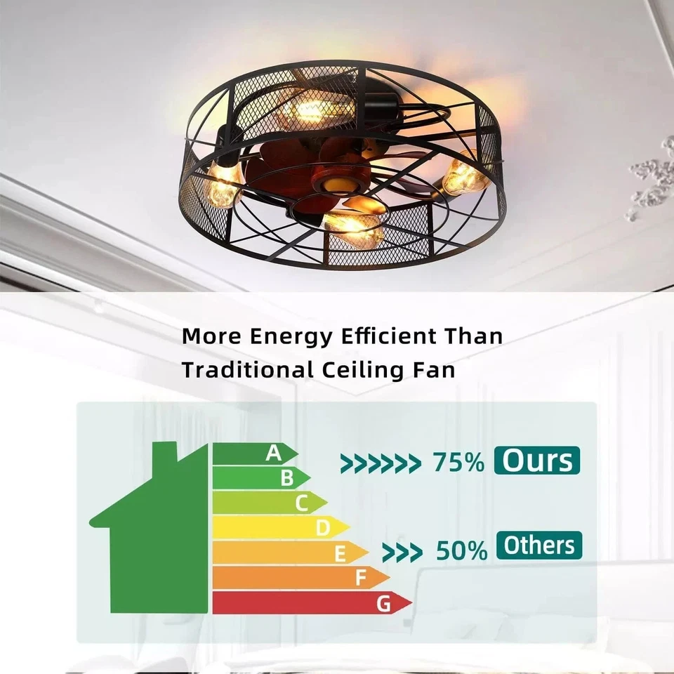 Modern Low Profile Ceiling Fan With Light Remote Control Flush Mount Ceiling Fan - Image 4 of 4
