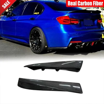 For BMW F30 320i M-Sport 12UP Real Carbon Rear Bumper Splitter Corner Extensions - Image 1 of 4
