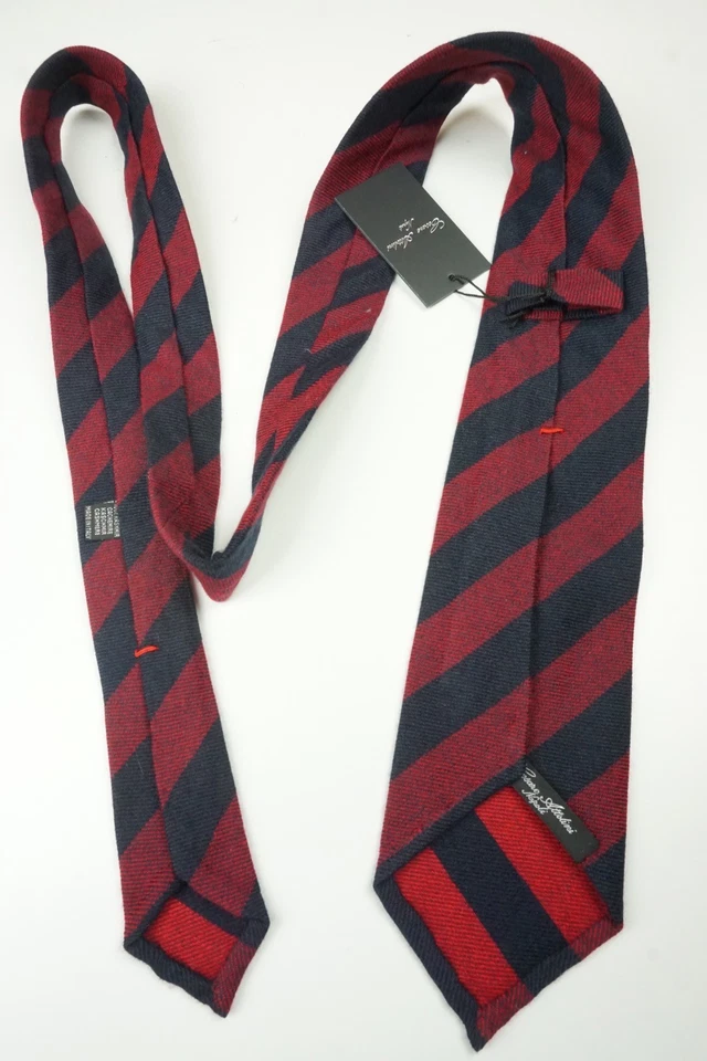 Corbata Cesare Attolini Azul Oscuro Merlot Rojo Rayas 100% Cachemira TOTALMENTE NUEVA Foto 3 de 4