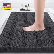Striped Grey Bathroom Rug Mat 32"X20" Ultra Soft, Non Slip Chenille Bath Rugs, A