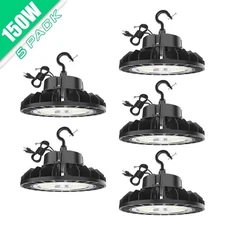 5 Pack -150W UFO LED High Bay Light Dimmable Ceiling Fixtures 5000K 22500 Lumens