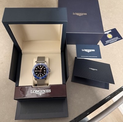 Longines HydroConquest 41mm Automatic 300m Black Dial Blue Bezel Mesh Date
